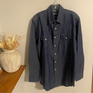 Men’s Wrangler Denim Button Up Western Dress Shirt Sz XL
